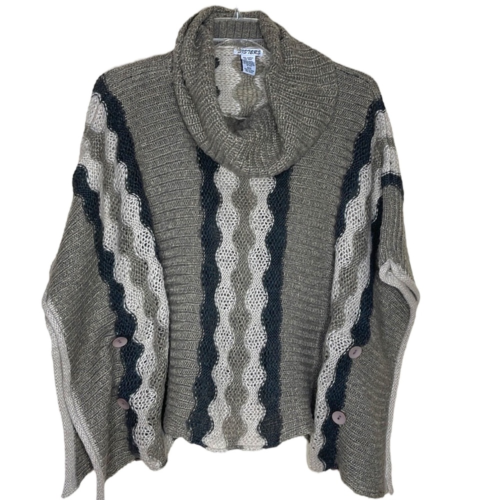 Sisters Cowl Neck Knit Poncho Sweater